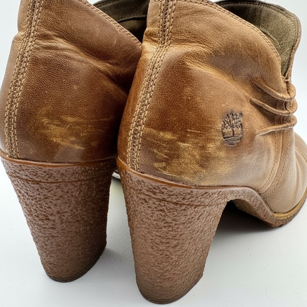 Timberland Brown Leather Peep Toe Ankle Booties Block Heel Zip Up 10 - Picture 10 of 14